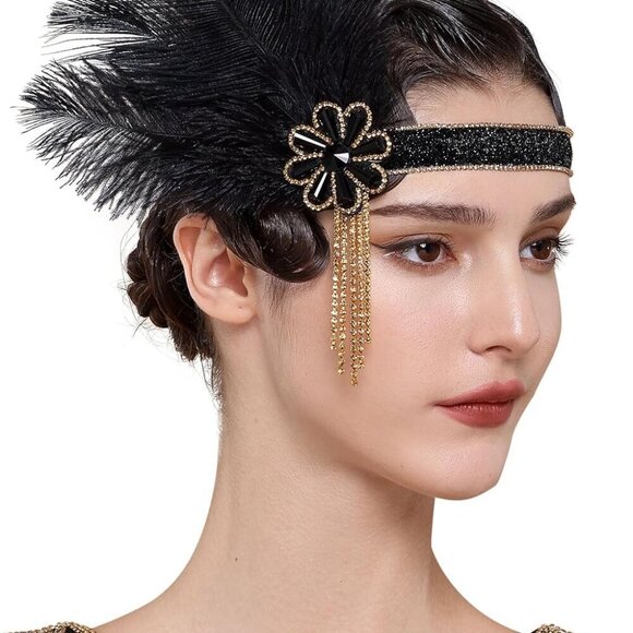 Flapper Headpiece Women Feather Beads Crystals Gatsby Vintage Accessories main image 4